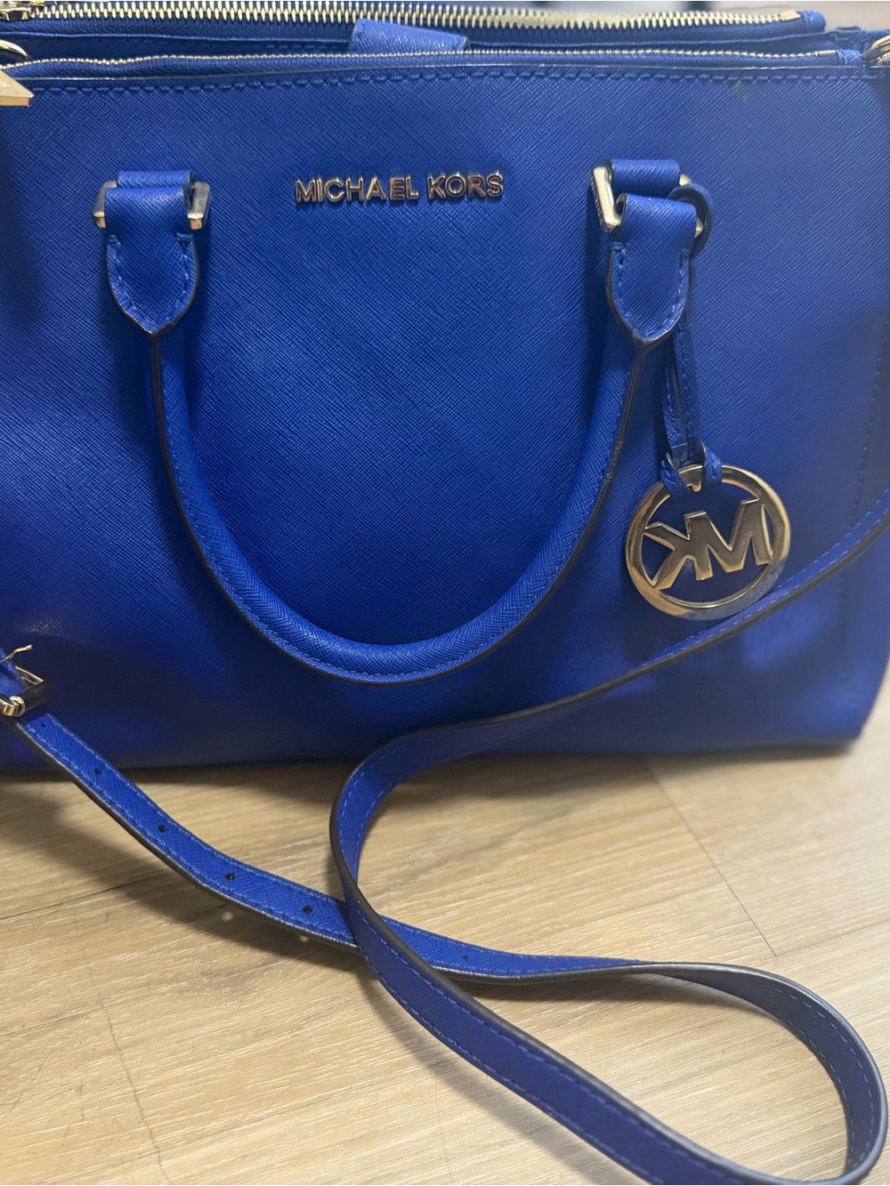 Michael Kors Cobalt Blue Saffiano Leather Satchel with Gold Hardware